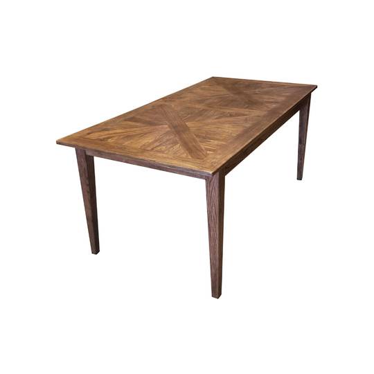 French Dining Table Dark Reclaimed Elm Parquet Top 1.8M